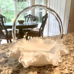 Fenton Milk Glass Large Silver Crest Bridal Basket in PERFECT Condition.
